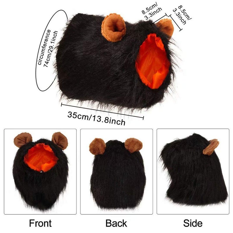 OLLULL Lions Mane for Large Dog Halloween Costumes, Pet Black Wig with Ears - Image 2
